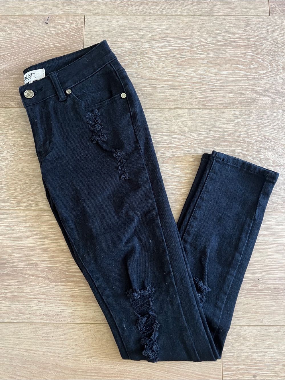 House of CB Black Distressed Women's Jeans, Slim Fit